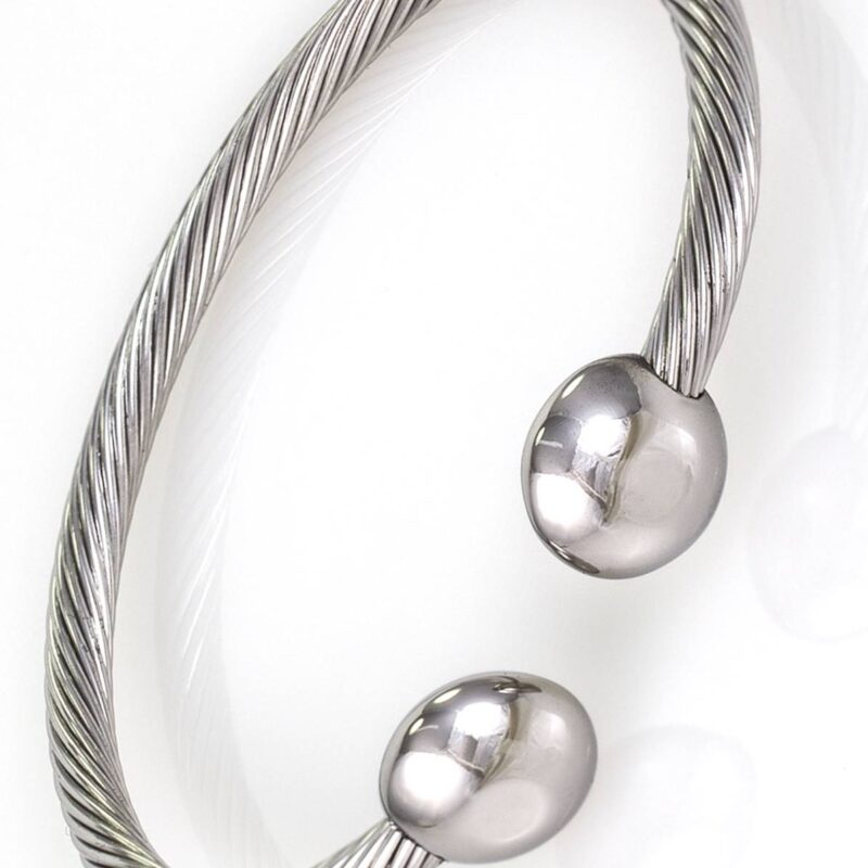 Stainless Steel Bangle - Classic Cable Silver Ends