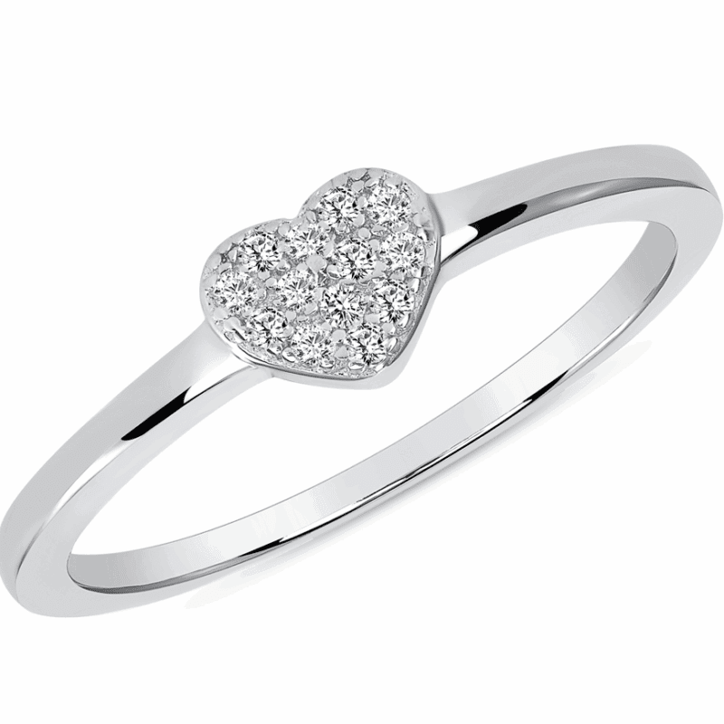 Sterling Silver Ring - Heart Ring w/CZ's