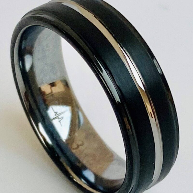 Tungsten Ring - Black w/Silver Infinity Stripe
