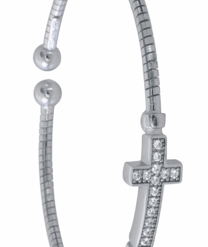 Sterling Silver Bangle - Italian Silver Cross Silver