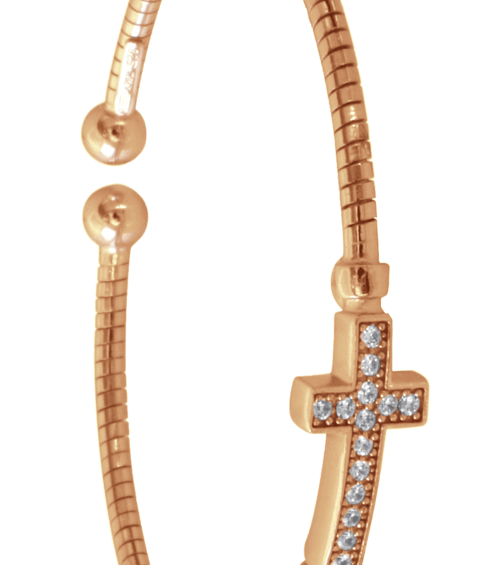 Sterling Silver Bangle - Italian Silver Cross Rose Gold