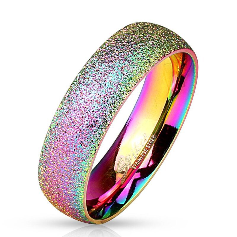 Stainless Ring - Sand Finish Rainbow