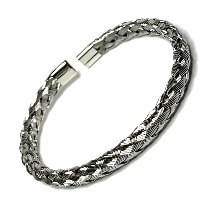 Stainless Steel Silver Braided Bangle
