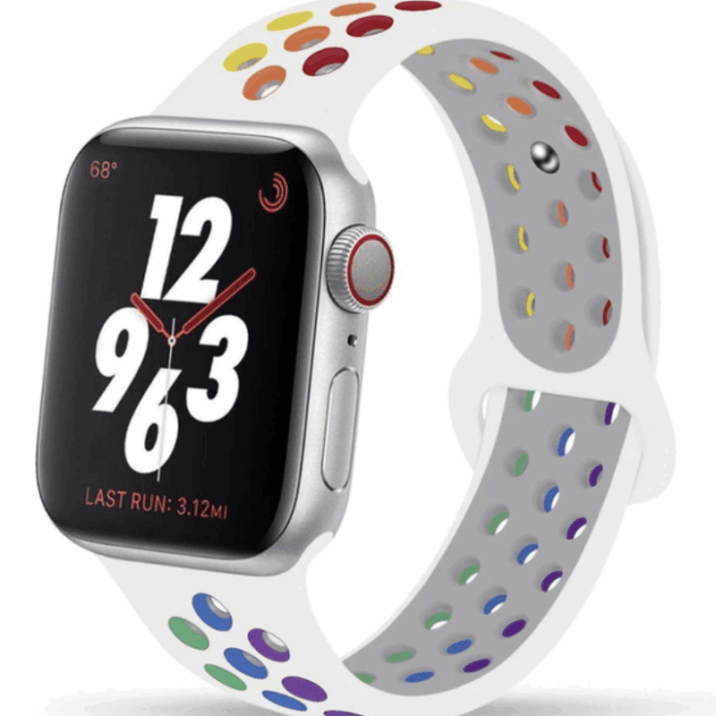 Apple Watch Band - Sport White w/ Multi Color Holes